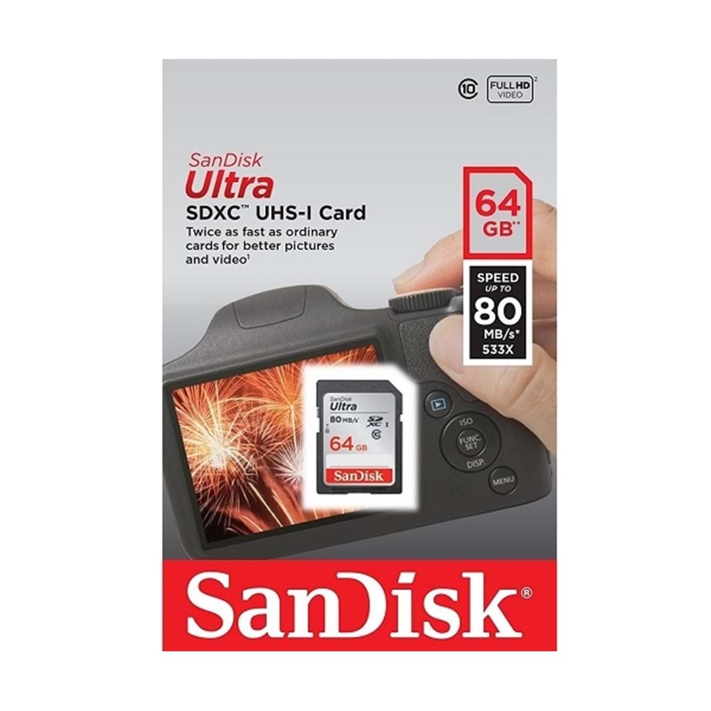 SanDisk 64Gb Ultra Sdhc 80Mb/S Sd Hafıza Kartı