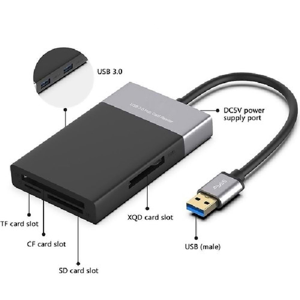 DP Çoklu XQD Kart Okuyucu 6in1 Fonksiyonlu 3.0 x 2 USB Girişi XQD TF CF SD Card Reader