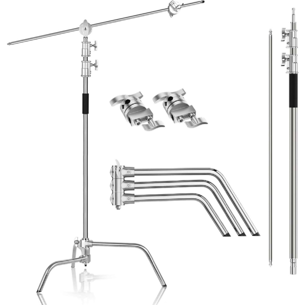 DP Boom kollu C stand, 330 cm ayarlanabilir çelik aydınlatma tripodu, tutma kollu, bacaklı
