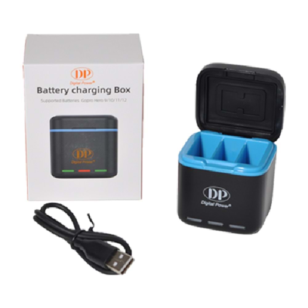 DP GP-810 Gopro Hero 9 10 11 12 Black Üçlü Batarya Pil Şarj Cihazı