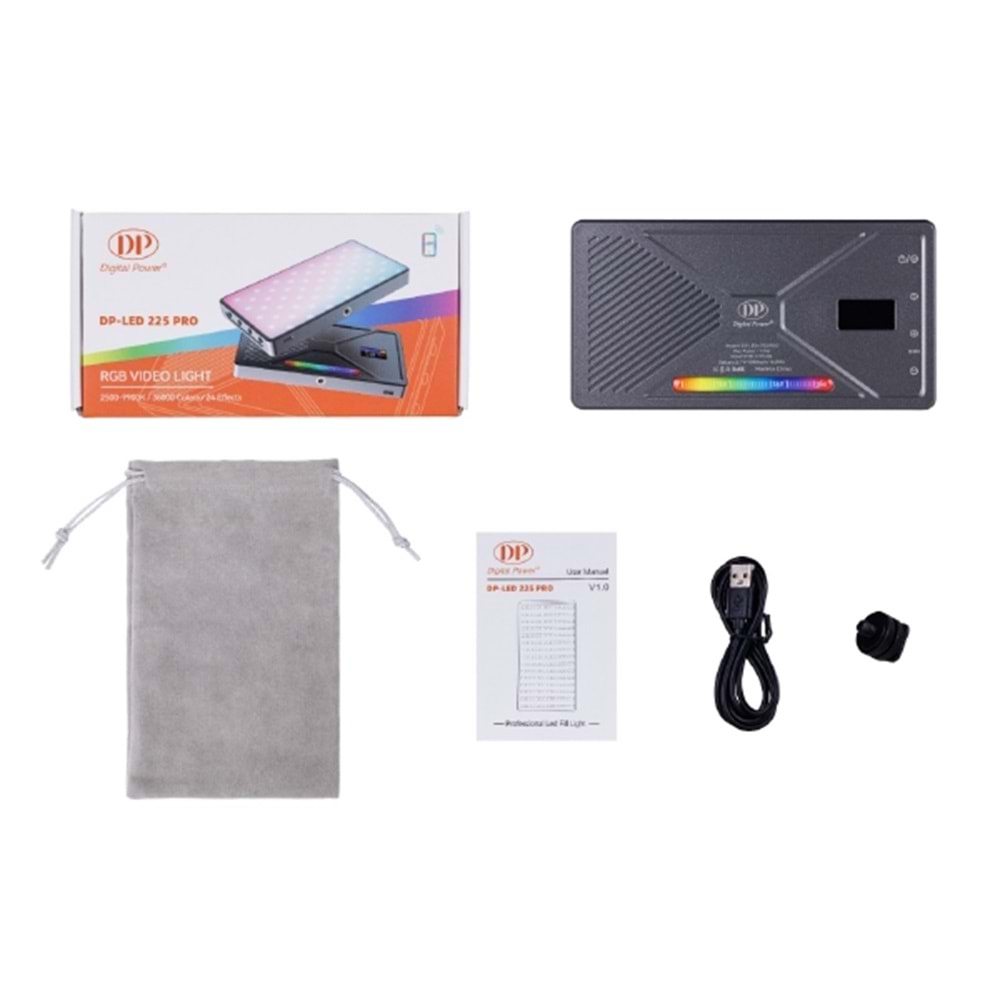 DP-LED 225 PRO Rgb Led Işık 2500K-9900K Fotoğraf Video Işığı Şarjlı ve App Kontrollü