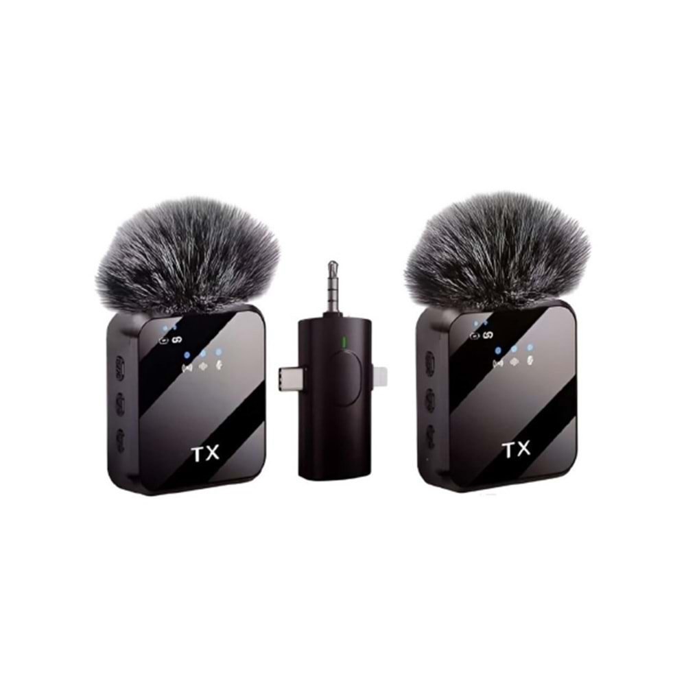DP-M38 Wireless 3IN1 (Kablosuz Mikrofon) Type-C - Lightning -3,5mm Jak Çiftli Yaka Mikrofonu