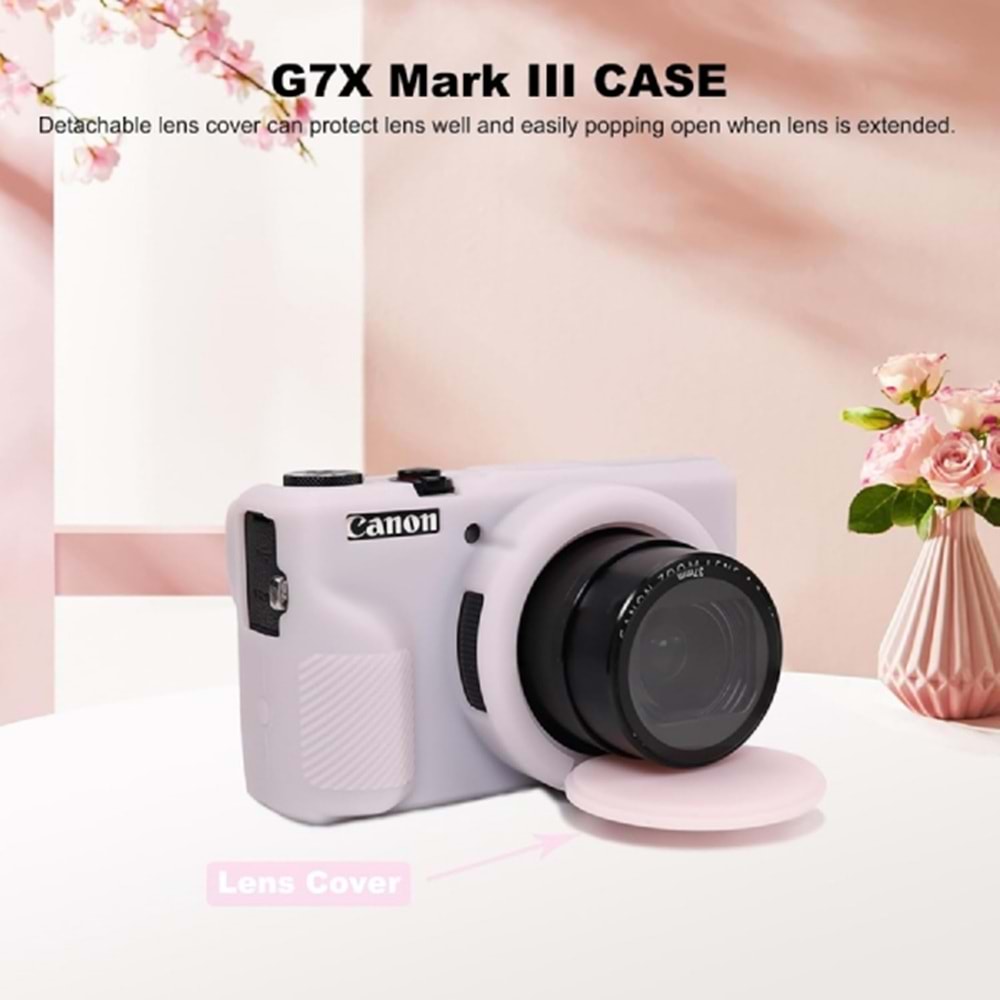 DP Canon Powershot G7 X Mark III / G7x3 Lens Kapaklı Yumuşak Silikon Koruyucu Kılıf Beyaz Renk