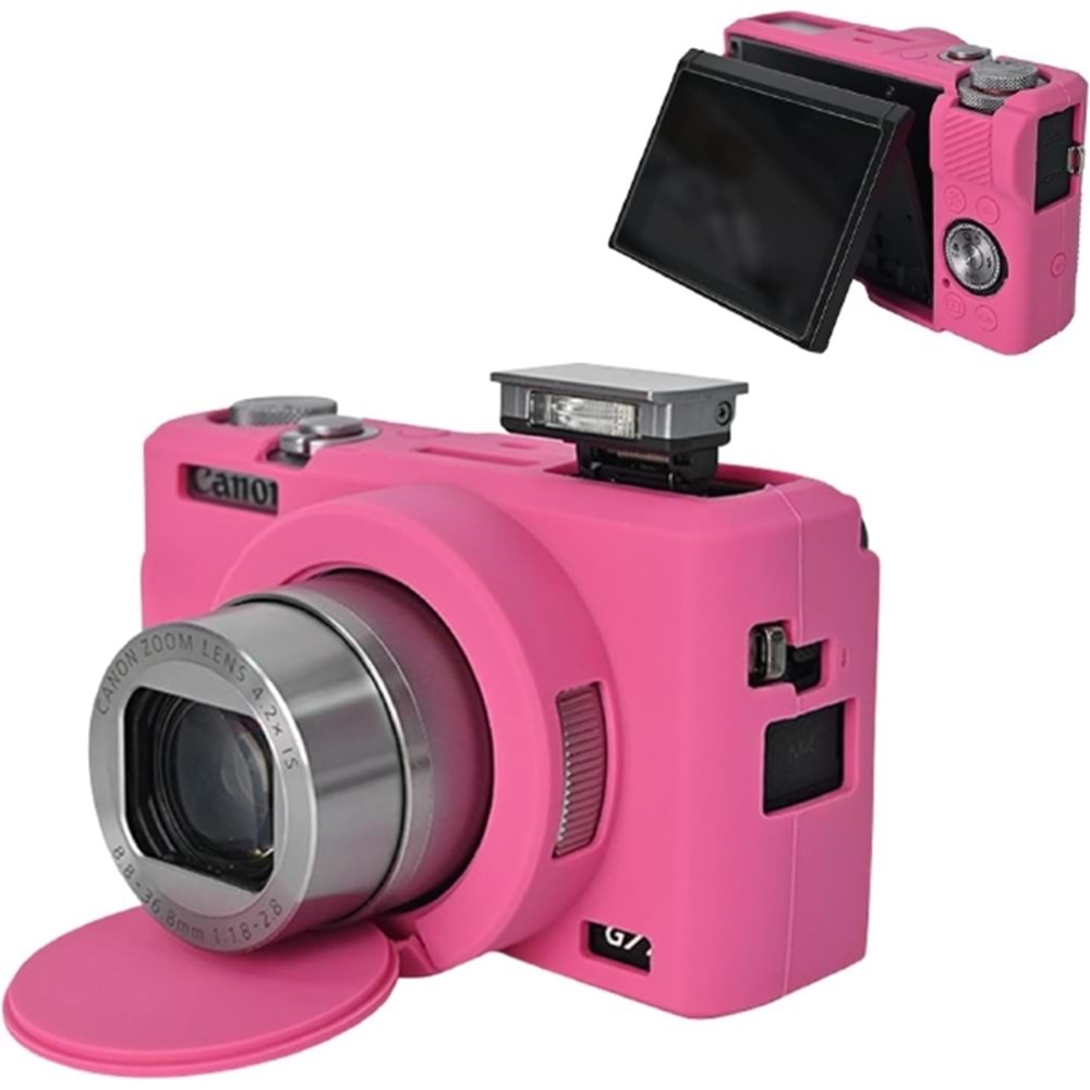 DP Canon Powershot G7 X Mark III / G7x3 Lens Kapaklı Yumuşak Silikon Koruyucu Kılıf Koyu Pembe Renk