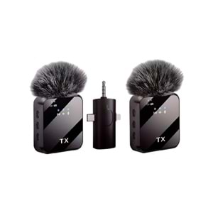 DP-M38 Wireless 3IN1 (Kablosuz Mikrofon) Type-C - Lightning -3,5mm Jak Çiftli Yaka Mikrofonu