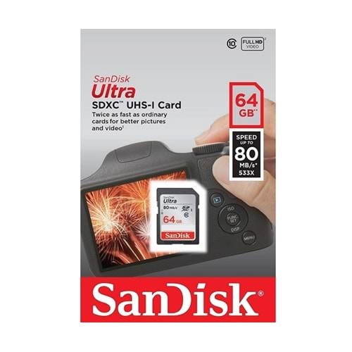 SanDisk 64Gb Ultra Sdhc 80Mb/S Sd Hafıza Kartı