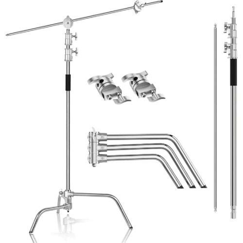 DP Boom kollu C stand, 330 cm ayarlanabilir çelik aydınlatma tripodu, tutma kollu, bacaklı