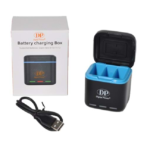 DP GP-810 Gopro Hero 9 10 11 12 Black Üçlü Batarya Pil Şarj Cihazı