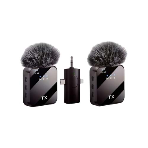 DP-M38 Wireless 3IN1 (Kablosuz Mikrofon) Type-C - Lightning -3,5mm Jak Çiftli Yaka Mikrofonu