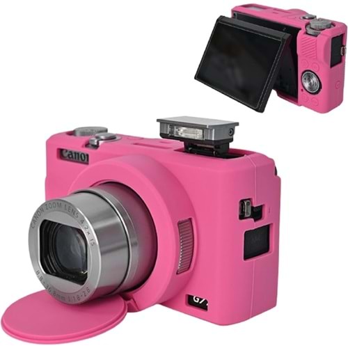 DP Canon Powershot G7 X Mark III / G7x3 Lens Kapaklı Yumuşak Silikon Koruyucu Kılıf Koyu Pembe Renk