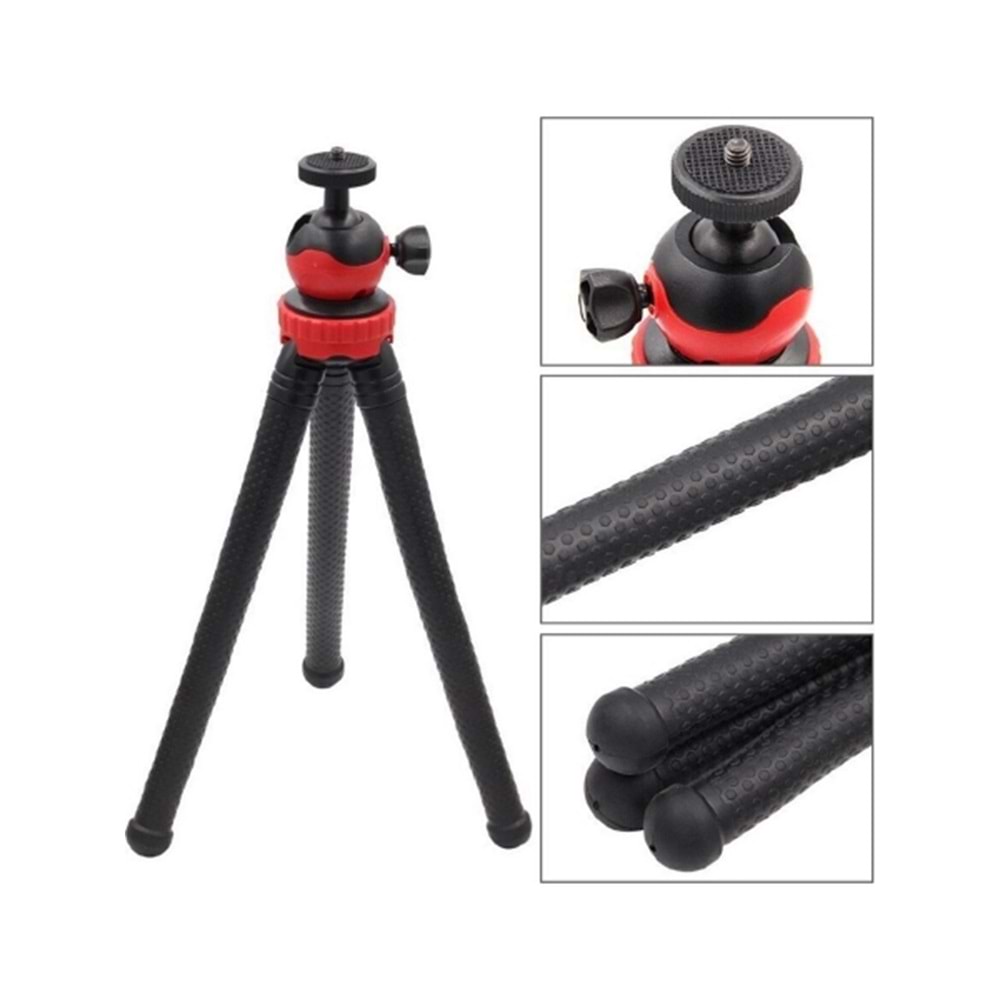 Esnek Ahtapot Tripod: Flexıble Masa Üstü Stand, Fotoğraf Makinesi ve Aksiyon Kamera Tutucu