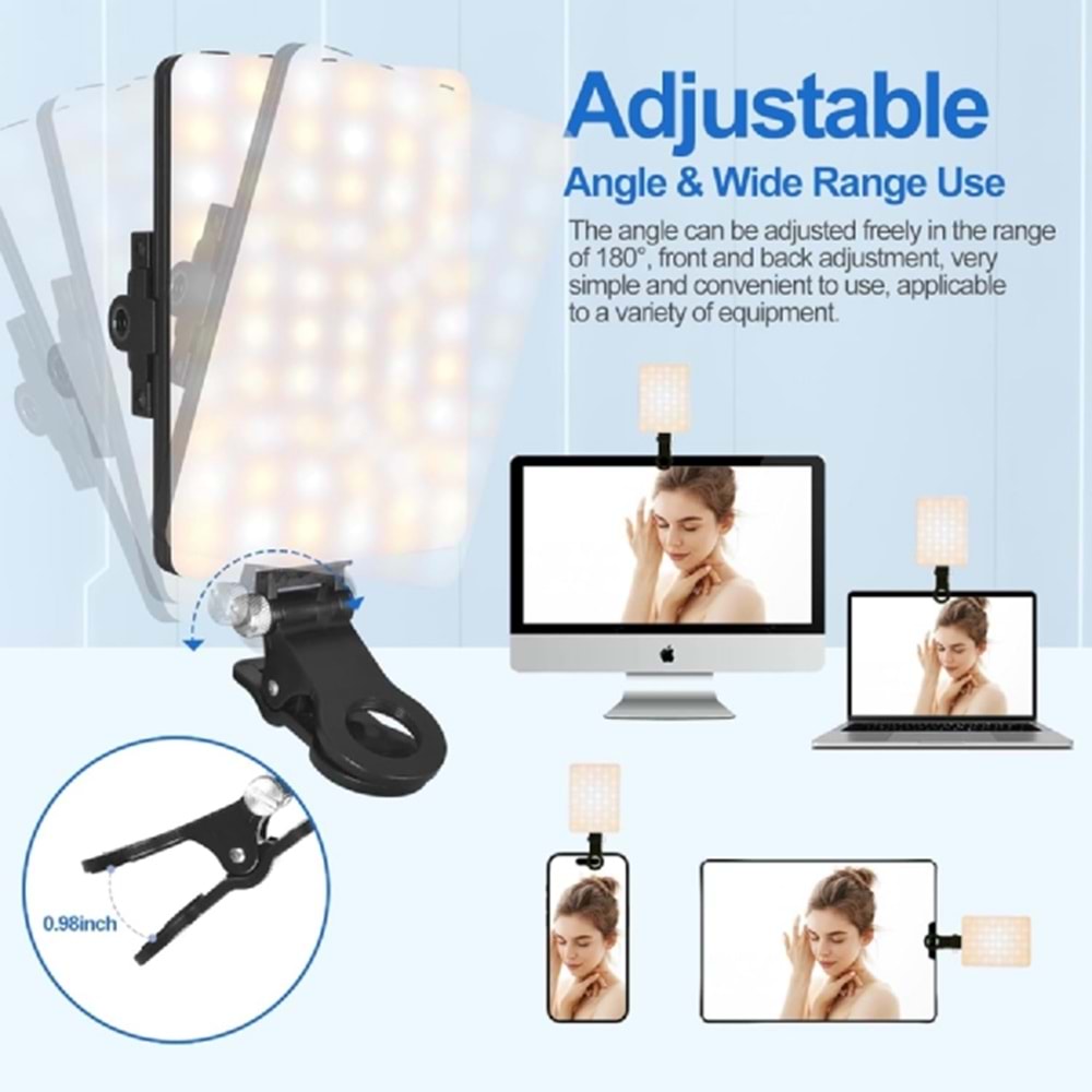 DP Led 60 Mini Klipsli Foto Kamera Işığı Cep Telefonu Led Işık Selfie Işık Şarj Edilebilir