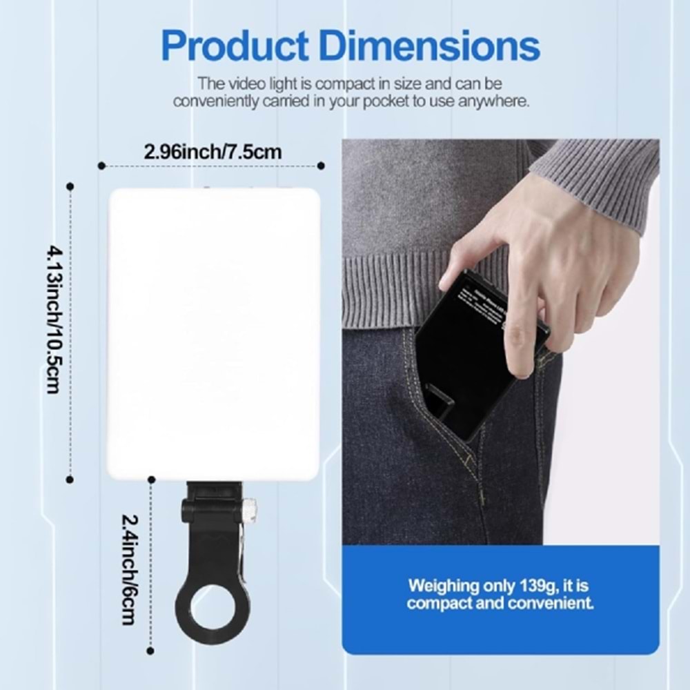 DP Led 60 Mini Klipsli Foto Kamera Işığı Cep Telefonu Led Işık Selfie Işık Şarj Edilebilir