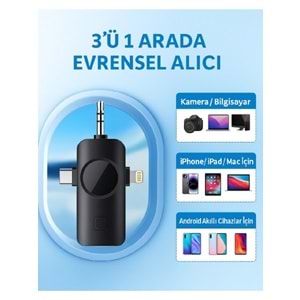 DP-M38 Wireless 3IN1 (Kablosuz Mikrofon) Type-C - Lightning -3,5mm Jak Çiftli Yaka Mikrofonu
