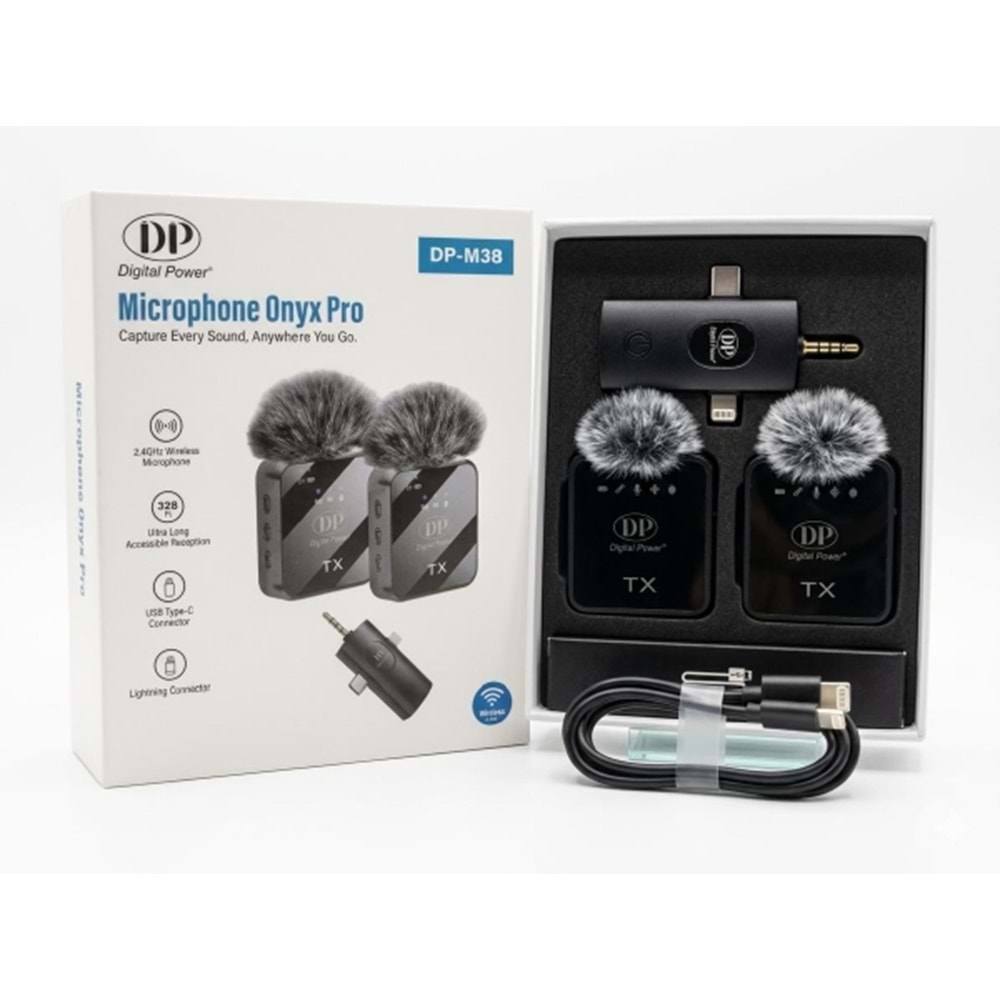 DP-M38 Wireless 3IN1 (Kablosuz Mikrofon) Type-C - Lightning -3,5mm Jak Çiftli Yaka Mikrofonu
