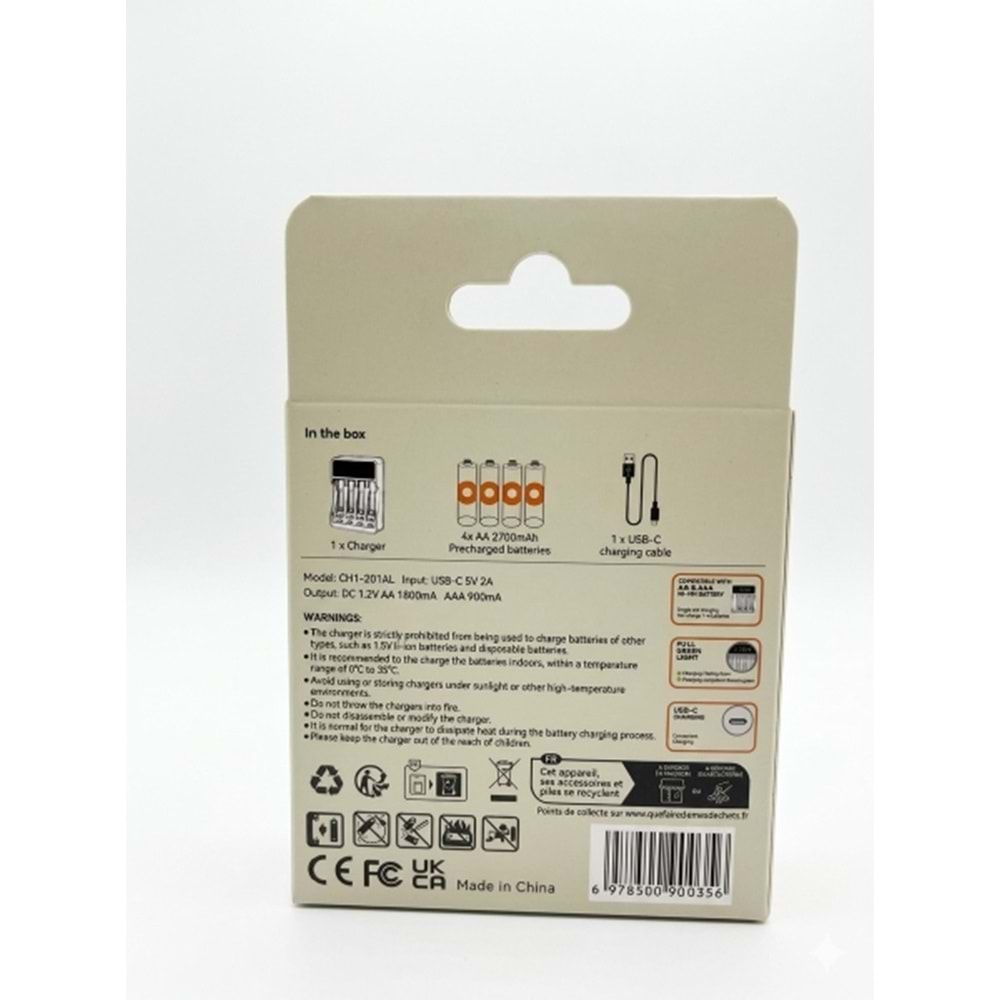 DP-CH1-201AL 4lü PİL USB LCD Şarj Aleti Şarj Cihazı+4 Adet AA 2700 mAh Şarjlı Kalem Pil Hediyeli