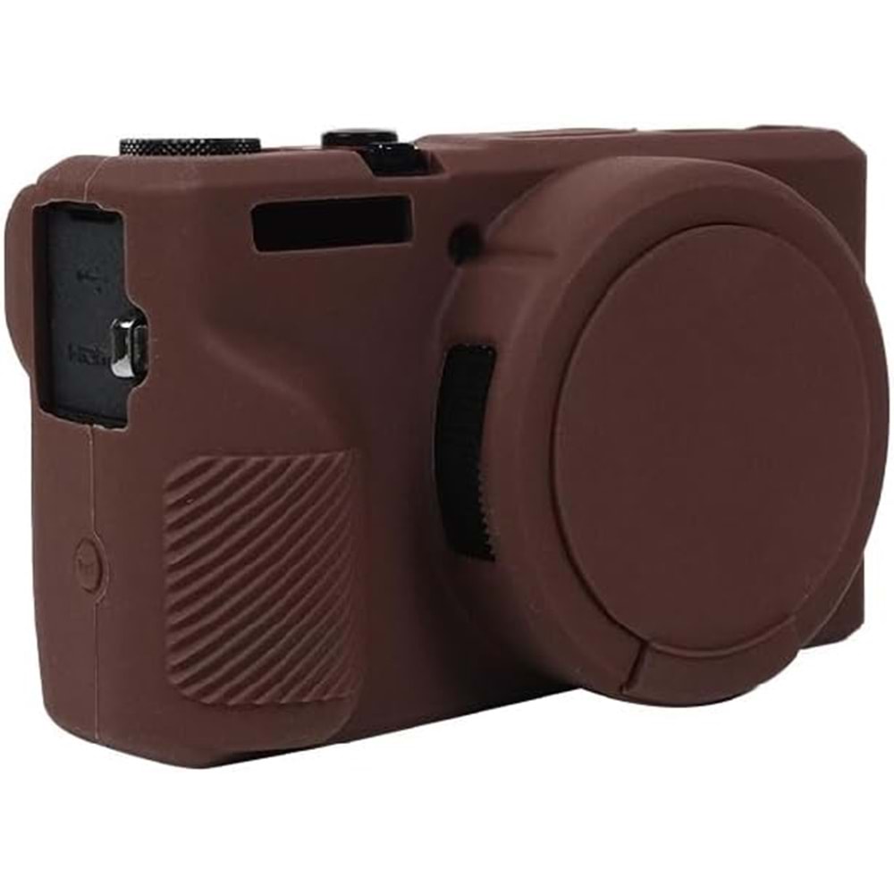 DP Canon Powershot G7 X Mark III / G7x3 Lens Kapaklı Yumuşak Silikon Koruyucu Kılıf Kahverengi Renk