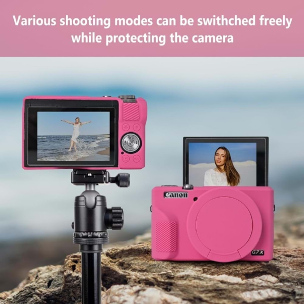 DP Canon Powershot G7 X Mark III / G7x3 Lens Kapaklı Yumuşak Silikon Koruyucu Kılıf Koyu Pembe Renk
