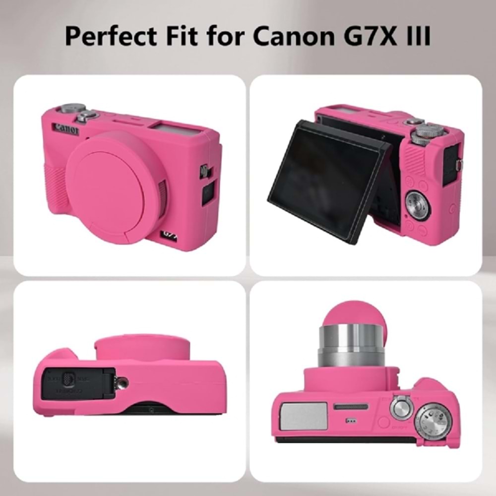 DP Canon Powershot G7 X Mark III / G7x3 Lens Kapaklı Yumuşak Silikon Koruyucu Kılıf Koyu Pembe Renk