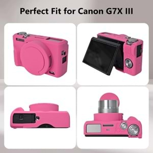 DP Canon Powershot G7 X Mark III / G7x3 Lens Kapaklı Yumuşak Silikon Koruyucu Kılıf Koyu Pembe Renk