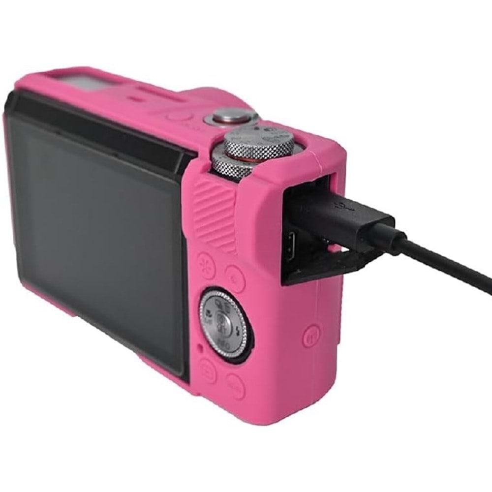 DP Canon Powershot G7 X Mark III / G7x3 Lens Kapaklı Yumuşak Silikon Koruyucu Kılıf Koyu Pembe Renk